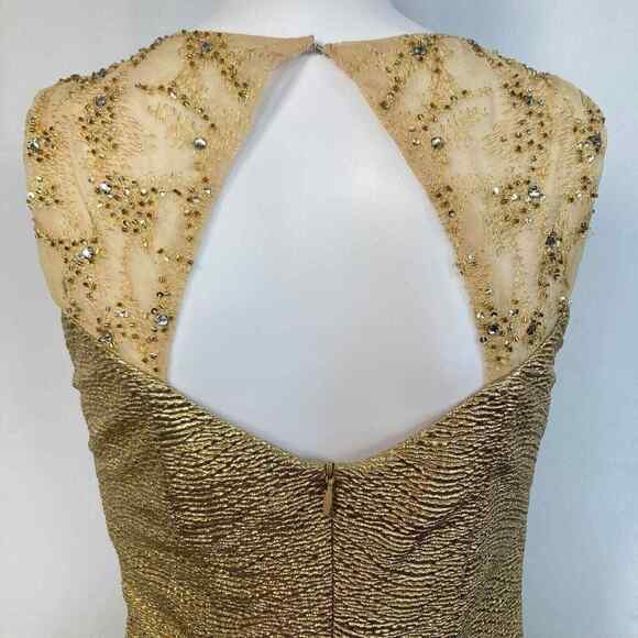 David Meister Gown Womens Sz 2 Gold Metallic Evening Gown Lace‎ Sequin Twist - Picture 5 of 10